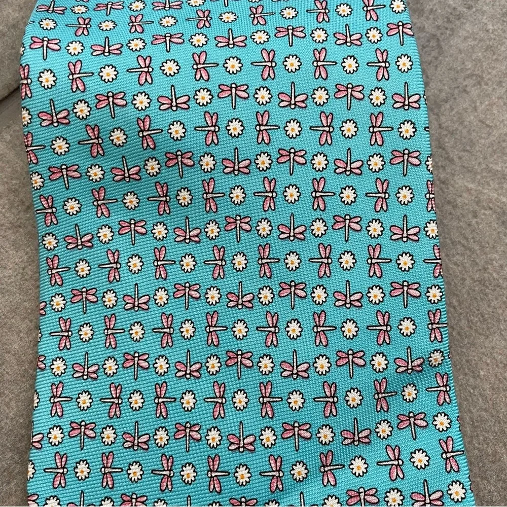 Pierre Cardin 100% Silk Mens Daisy Flower and Dragonfly Micro Print Tie